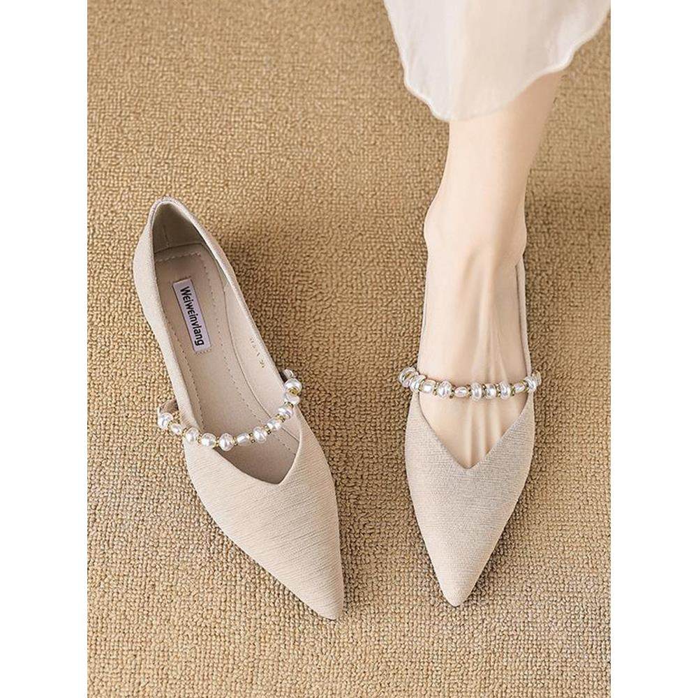 意大利【设计师】AndreaKathy尖头单鞋平底晚晚风珍珠豆豆鞋浅口,女鞋,雨鞋,淘宝优惠券,粉丝福利购,淘宝优惠卷