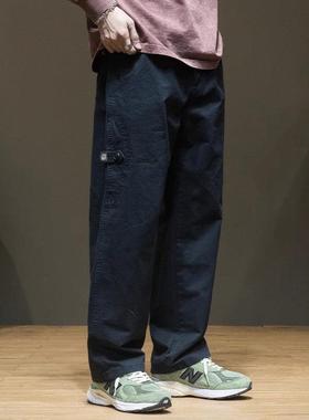 it neith BIAS潮牌日系纯棉休闲裤男秋冬宽松加厚直筒黑色工装裤