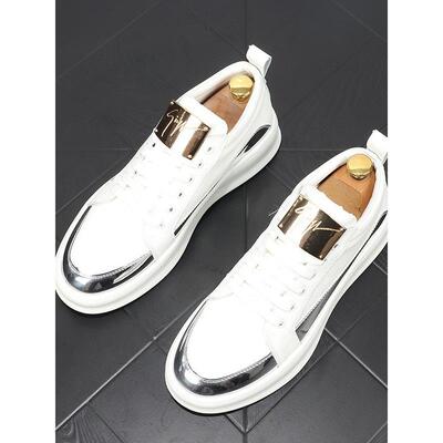 真皮小白鞋男潮流百搭厚底内增高休闲鞋子男透气白色低帮港风板鞋