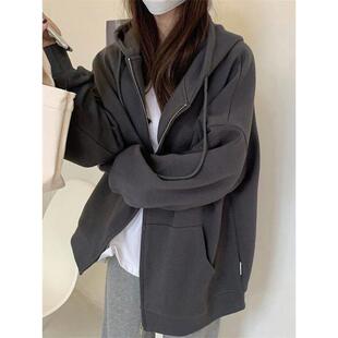 韩国NextMary灰色卫衣连帽外套女款秋季宽松学生运动开衫休闲上衣