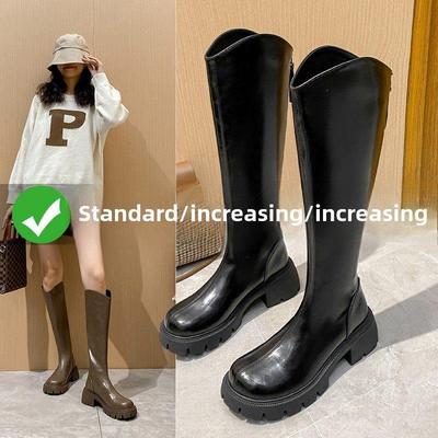 真皮长筒靴女2025年秋冬季新款粗腿胖大筒围骑士靴显瘦加绒高筒靴