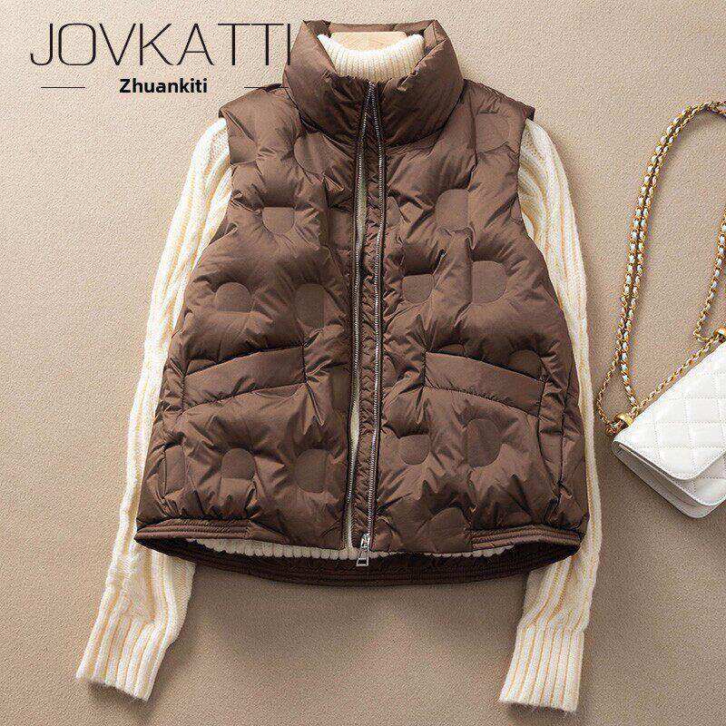 JOVKATTI轻薄羽绒马甲女2025冬季新款时尚压胶百搭保暖背心外套