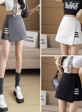 法国Rouje Dsyle不规则短裤女网红爆款高腰a字裙裤灰色西装阔腿裤