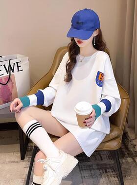 欧洲站白色长袖打底衫女春秋冬2025新款中长款遮屁股加绒磨毛T恤