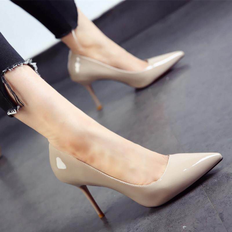 软皮漆皮裸色高跟鞋女细跟尖头气质简约真皮百搭面试职业浅口单鞋,女鞋,浅口单鞋,淘宝优惠券,粉丝福利购,淘宝优惠卷