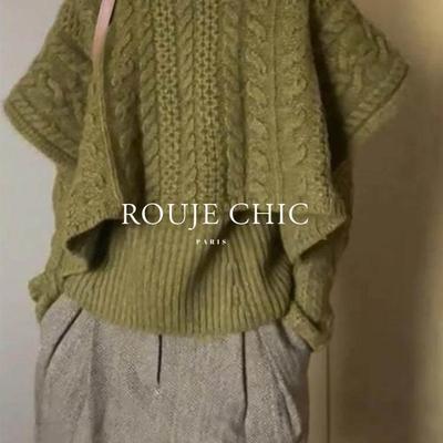 法国rouje chic秋冬法式复古小众洋气斗篷针织衫时髦女假两件毛衣