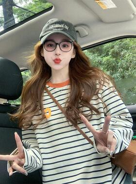 IT UNDER GARDEN 字母撞色条纹长袖t恤女秋季宽松慵懒百搭打底衫