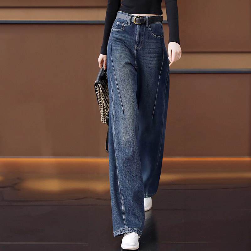 阔腿香蕉牛仔裤女秋冬2025新款韩版高腰宽松加绒休闲弯刀直筒裤子