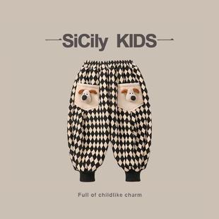 子秋冬款 加绒裤 卡通新款 女宝休闲保暖长裤 SiCily 一体绒卫裤 Kids