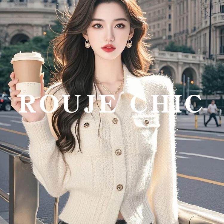 法国rouje chic法式气质白色毛衣女秋冬polo领小众修身打底针织衫,女装/女士精品,大码内搭,淘宝优惠券,粉丝福利购,淘宝优惠卷