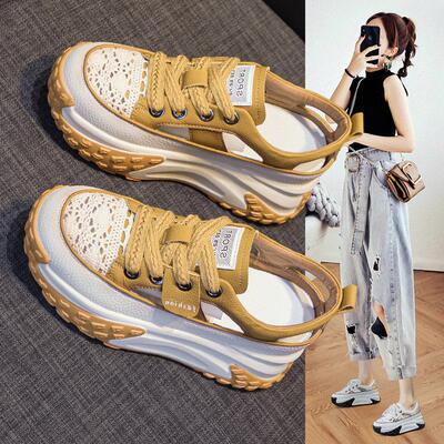 A [7cm]超级透气，轻便，不累脚~女性皮革剪裁凉鞋，轻便休闲厚底