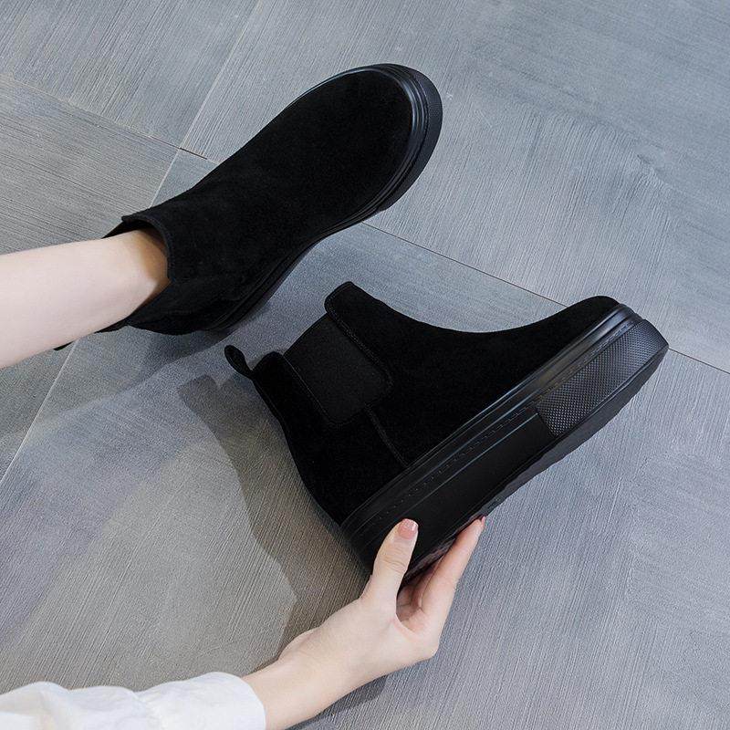 潮牌磨砂牛皮马丁靴女2025新款黑色雪地靴短靴加绒棉鞋内增高单靴,女鞋,马丁靴,淘宝优惠券,粉丝福利购,淘宝优惠卷