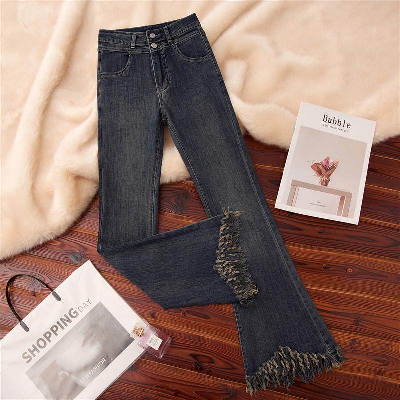 微喇牛仔裤女春秋2025年新款高腰显瘦小个子修身流苏马蹄喇叭裤子,女装/女士精品,大码裤装,淘宝优惠券,粉丝福利购,淘宝优惠卷