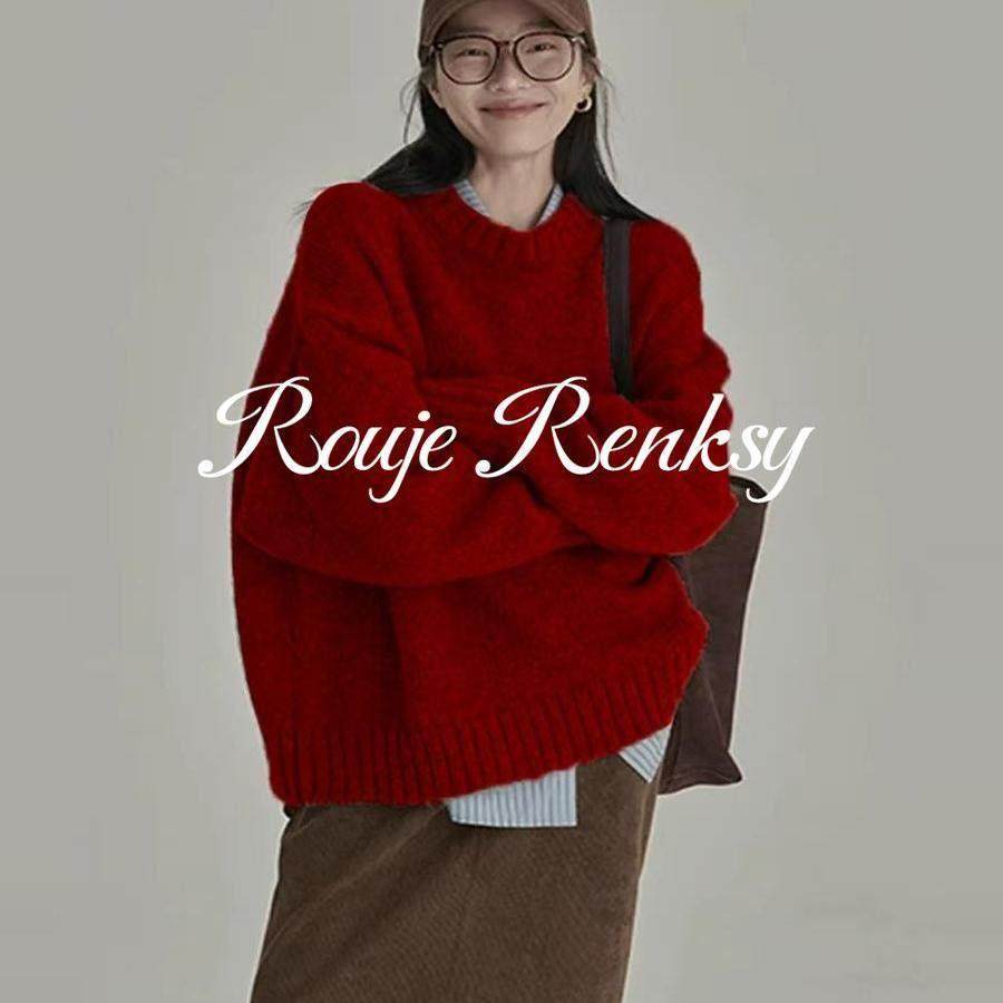 法国rouje renksy法式复古文艺新年红慵懒叠穿毛衣女秋冬季针织衫,女装/女士精品,大码内搭,淘宝优惠券,粉丝福利购,淘宝优惠卷