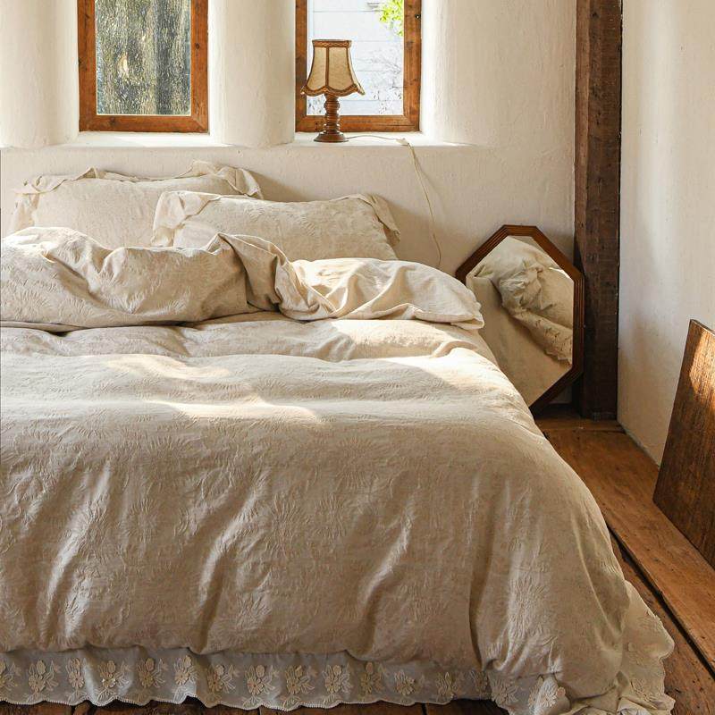 小闲得欢 小清得静｜浪漫公主风棉麻花边四件套柔软亲肤透气床品