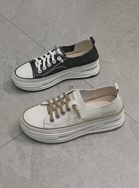 舒适秒入AD Hepburn真皮松紧乐福鞋女一脚蹬厚底防滑休闲小白鞋