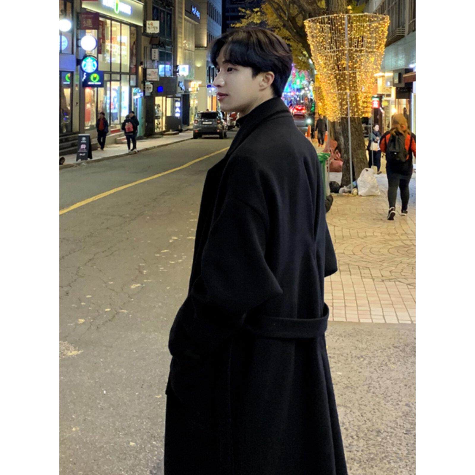 潮牌过膝宽松毛绒大衣男士秋冬英伦中长款呢子风衣高级感韩版外套