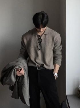 韩国CHIPOTLE设计师男装翻领慵懒毛衣男polo领亲肤宽松针织衫上衣