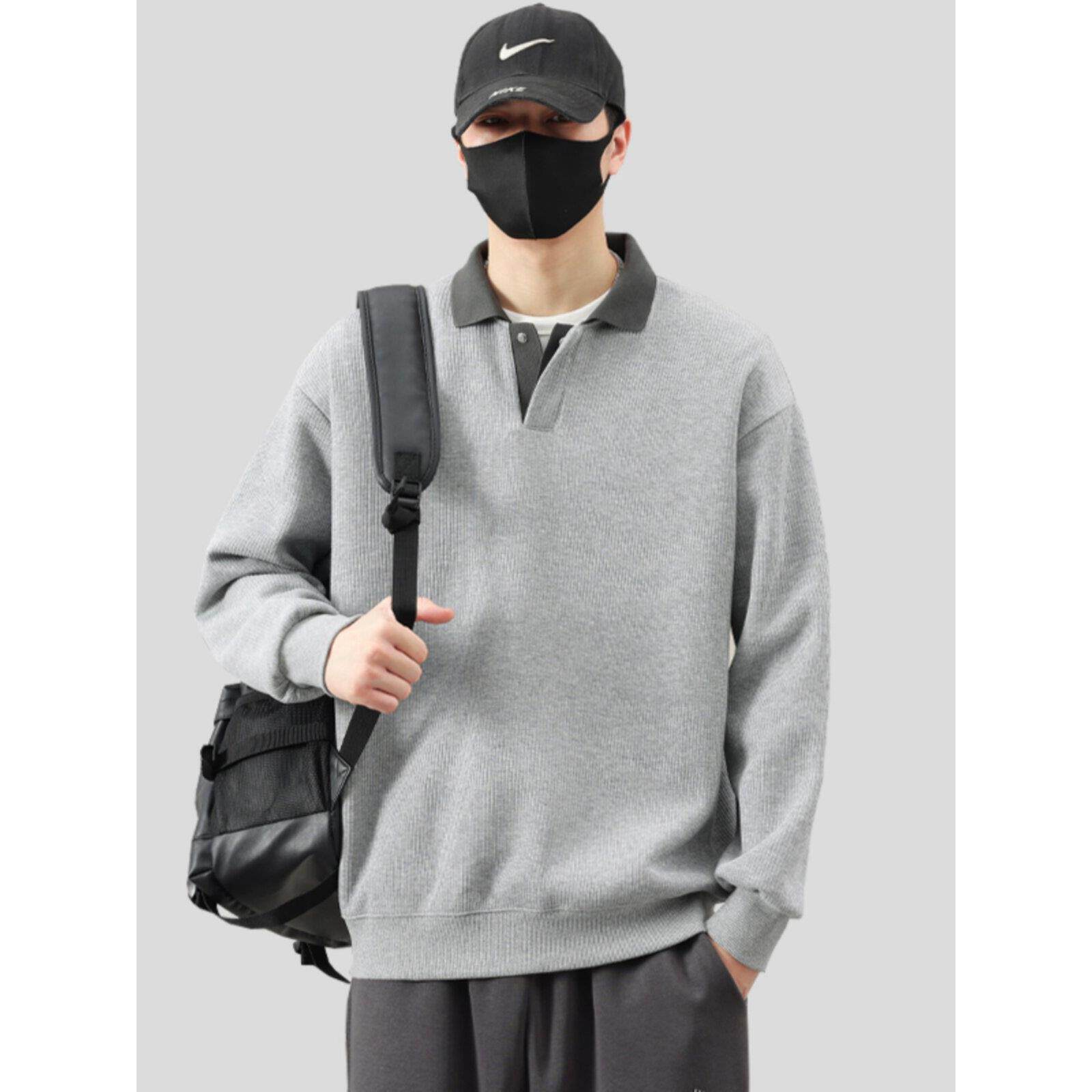 コーデュイの潮牌重磅卫衣男士秋冬季加绒百搭上衣休闲polo领外套