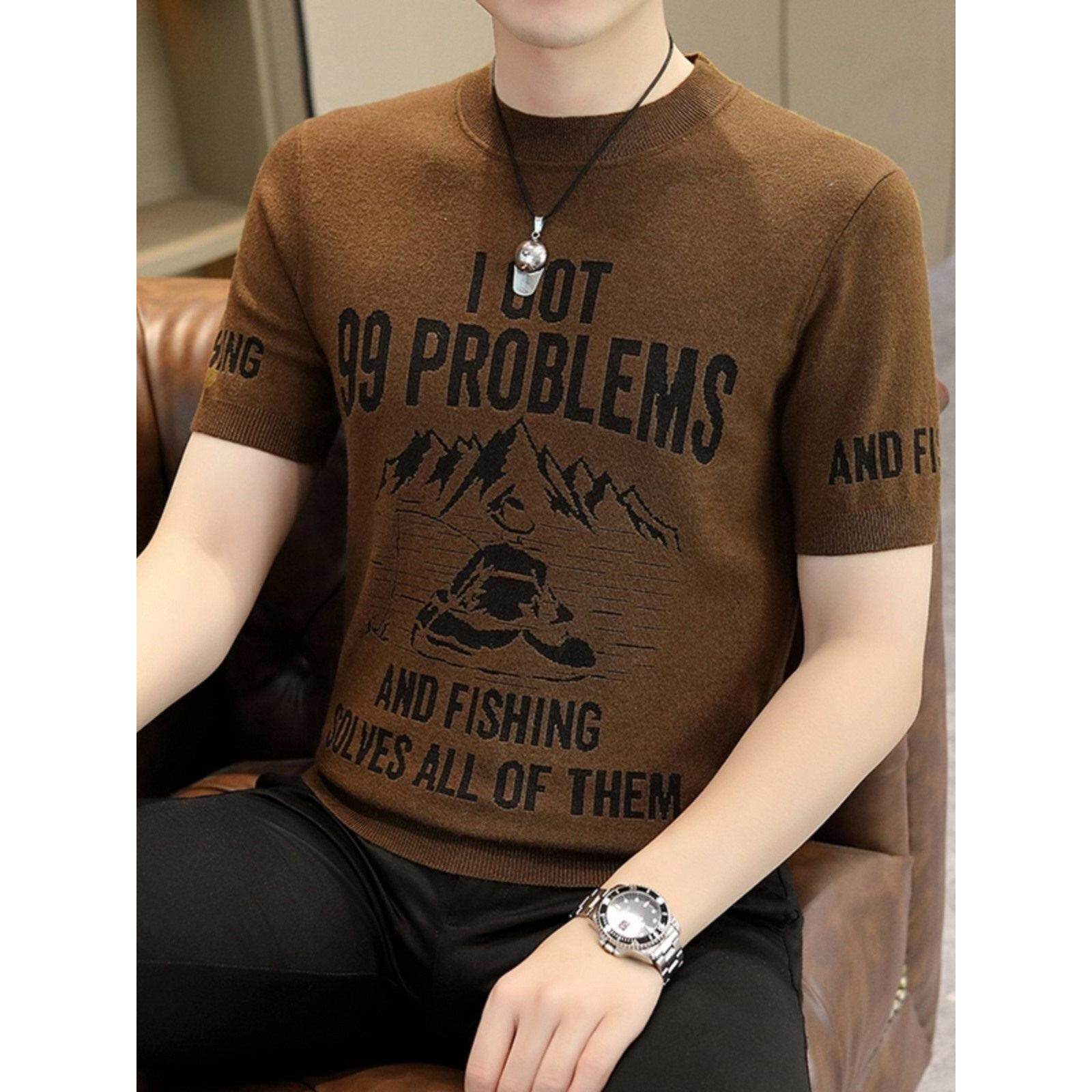 男士毛衣半高领秋冬内搭短袖针织衫男修身中领半袖加厚线衣打底衫