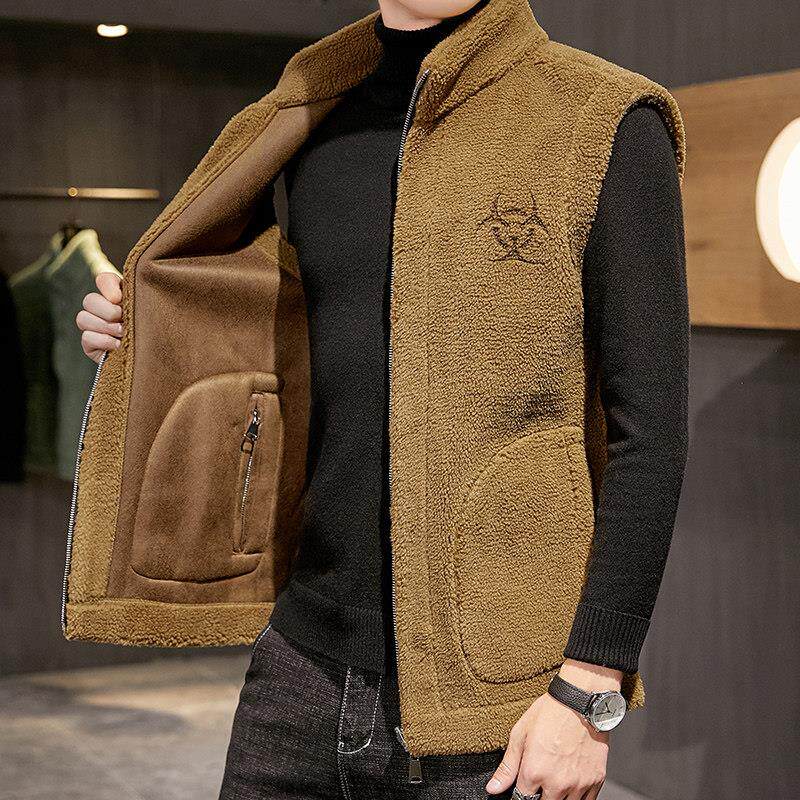 秋冬保暖皮毛一体加肥加大码马甲男士宽松胖子背心马夹两面穿外套