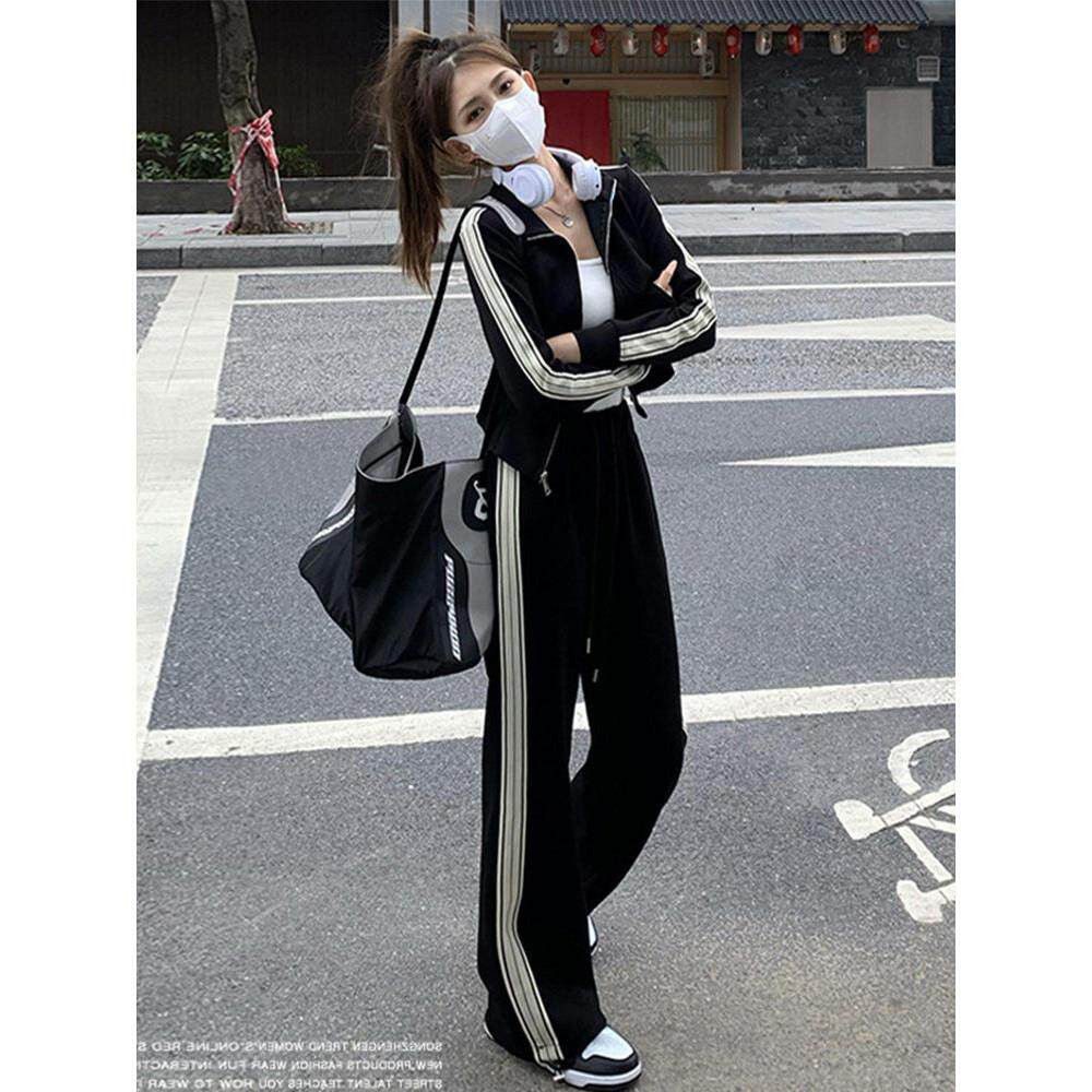 欧洲站休闲运动服套装女春秋2025年新款宽松时尚卫衣阔腿裤两件套