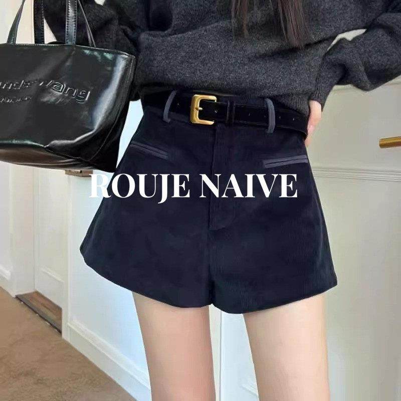 ROUJE NAIVE黑色灯芯绒短裤女秋冬新款小个子显瘦a字休闲高腰靴裤,女装/女士精品,大码裤装,淘宝优惠券,粉丝福利购,淘宝优惠卷