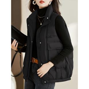 黑色羽绒马甲女短款2025年秋冬季新款韩版宽松白鸭绒无袖背心外套