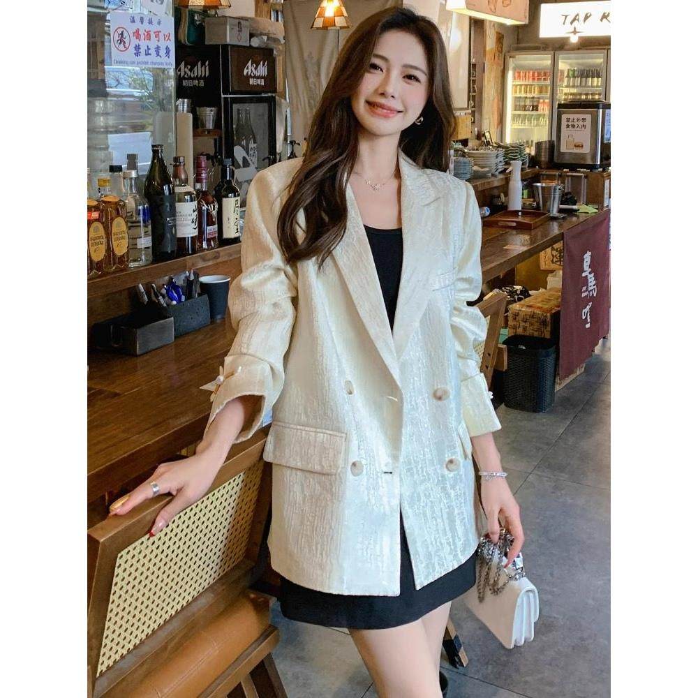 国风提花真丝西装外套女2025年春秋季新款新中式气质显瘦西服上衣