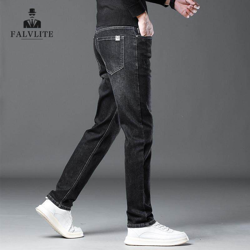 FALVLITE春秋季新款牛仔裤男直筒宽松薄款烟灰色裤子弹力休闲长裤