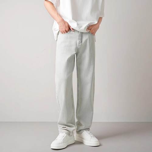 PALM CITY潮牌浅色莱赛尔水洗牛仔裤男春秋垂感弹力宽松直筒长裤