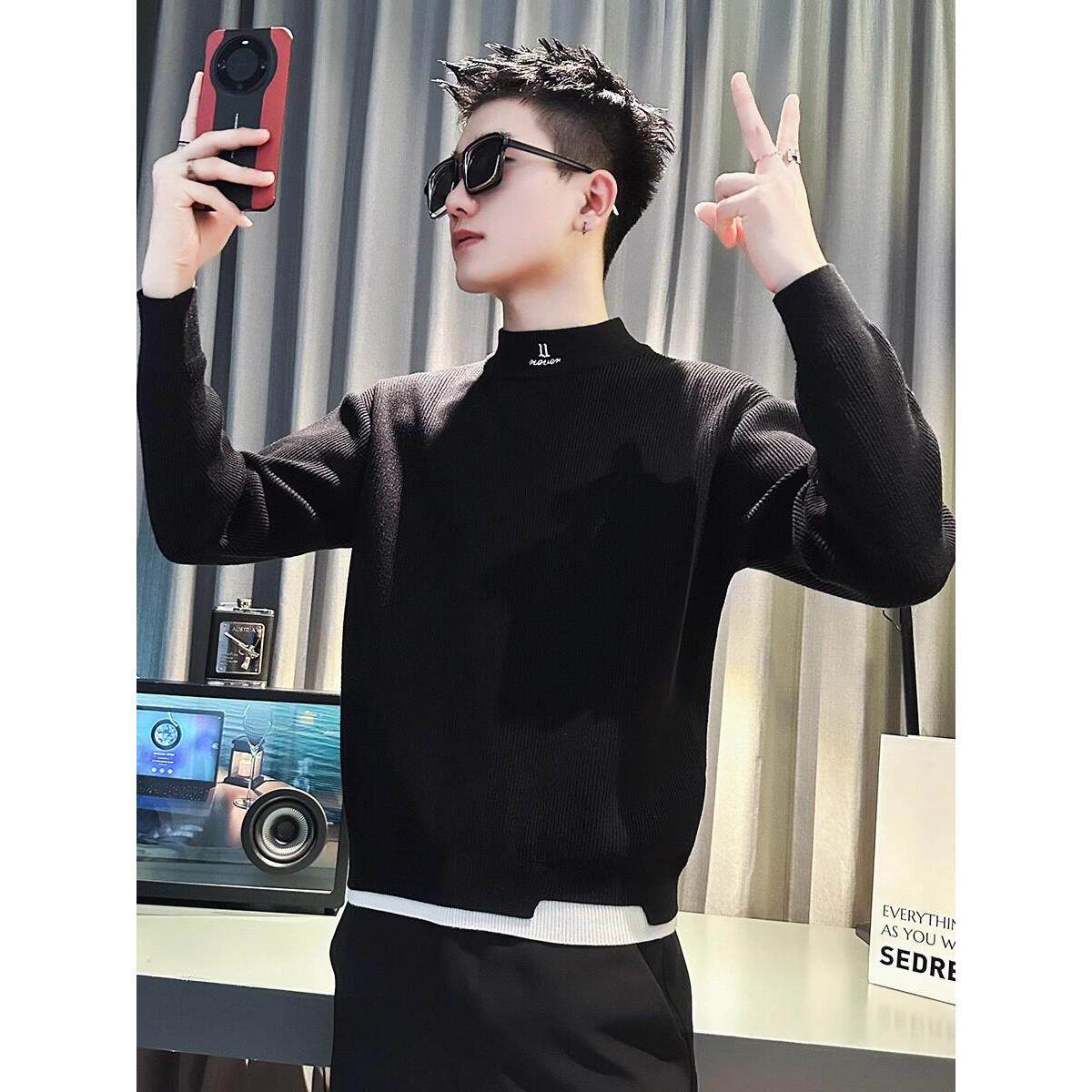 LL男装毛衣男半高领修身秋冬2025年新款潮牌高级感痞帅内搭打底衫