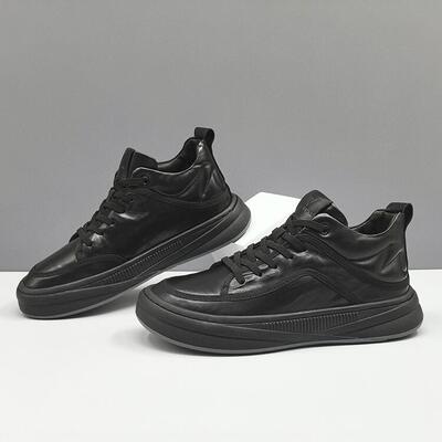 欧洲站男鞋头层牛皮板鞋男款2025秋冬真皮男士加绒保暖厚底休闲鞋