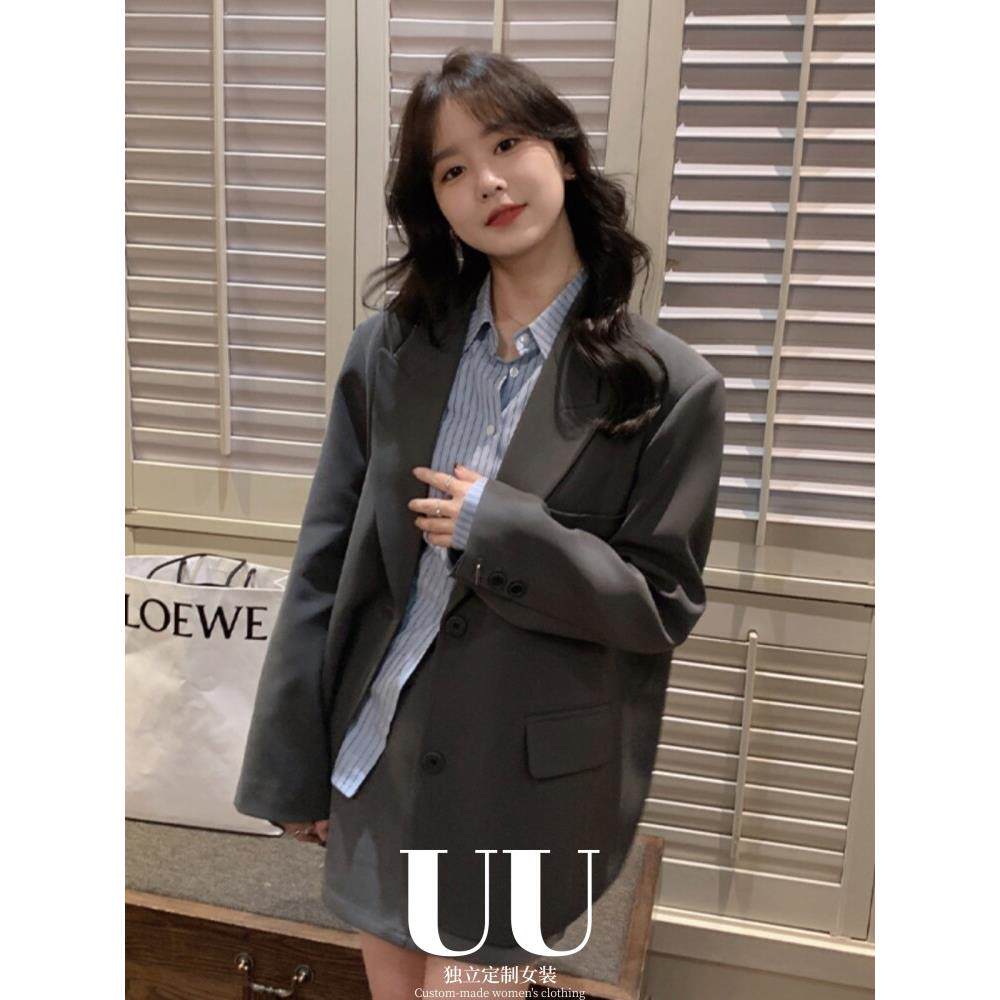UU定制/灰色高级感小西装外套女2025春秋新款小个子宽松休闲西服