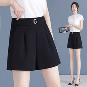 高腰宽松直筒休闲阔腿a字5分中裤 五分裤 子 冰丝西装 短裤 夏季 女薄款