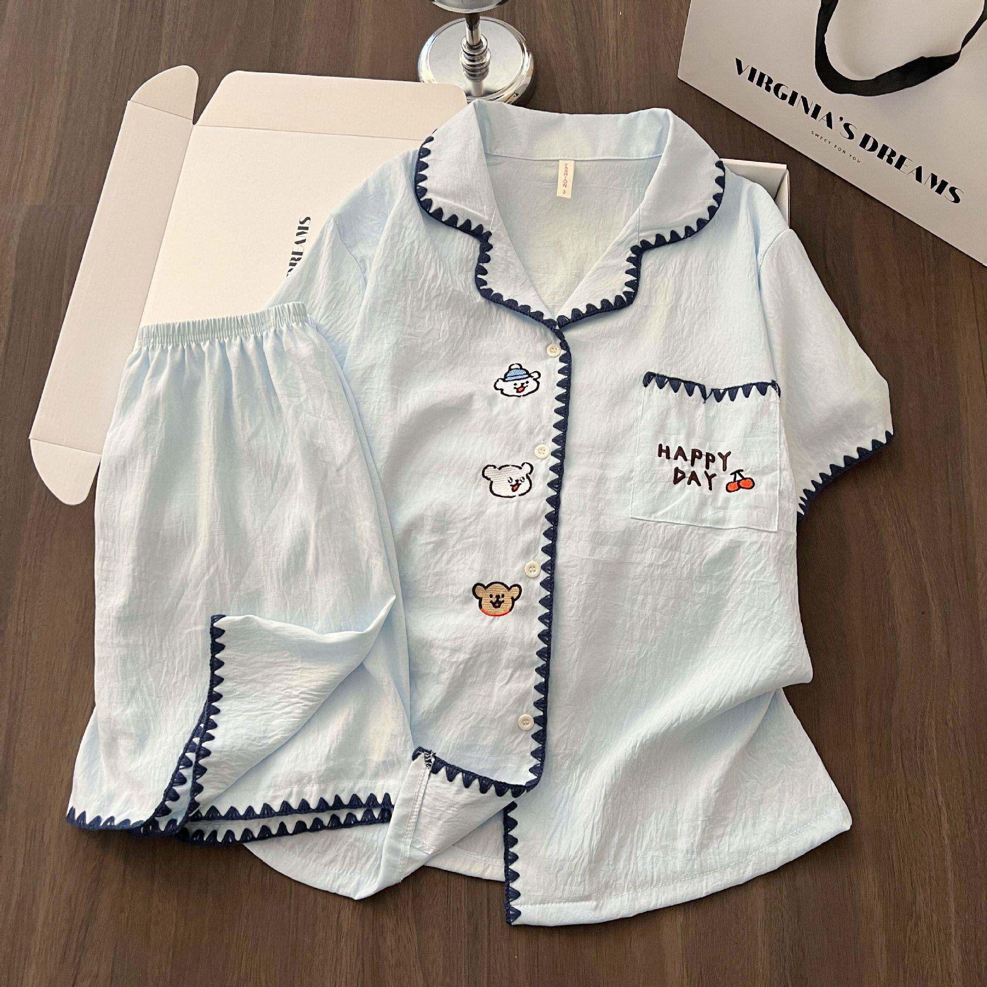 睡衣女夏季薄款短袖云朵棉甜美可爱小狗ins小香风家居服学生套装
