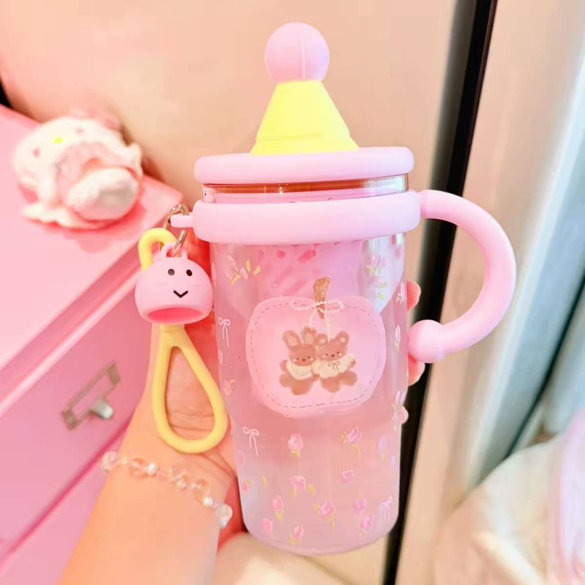 超萌小熊吸管水杯塑料女生高颜值