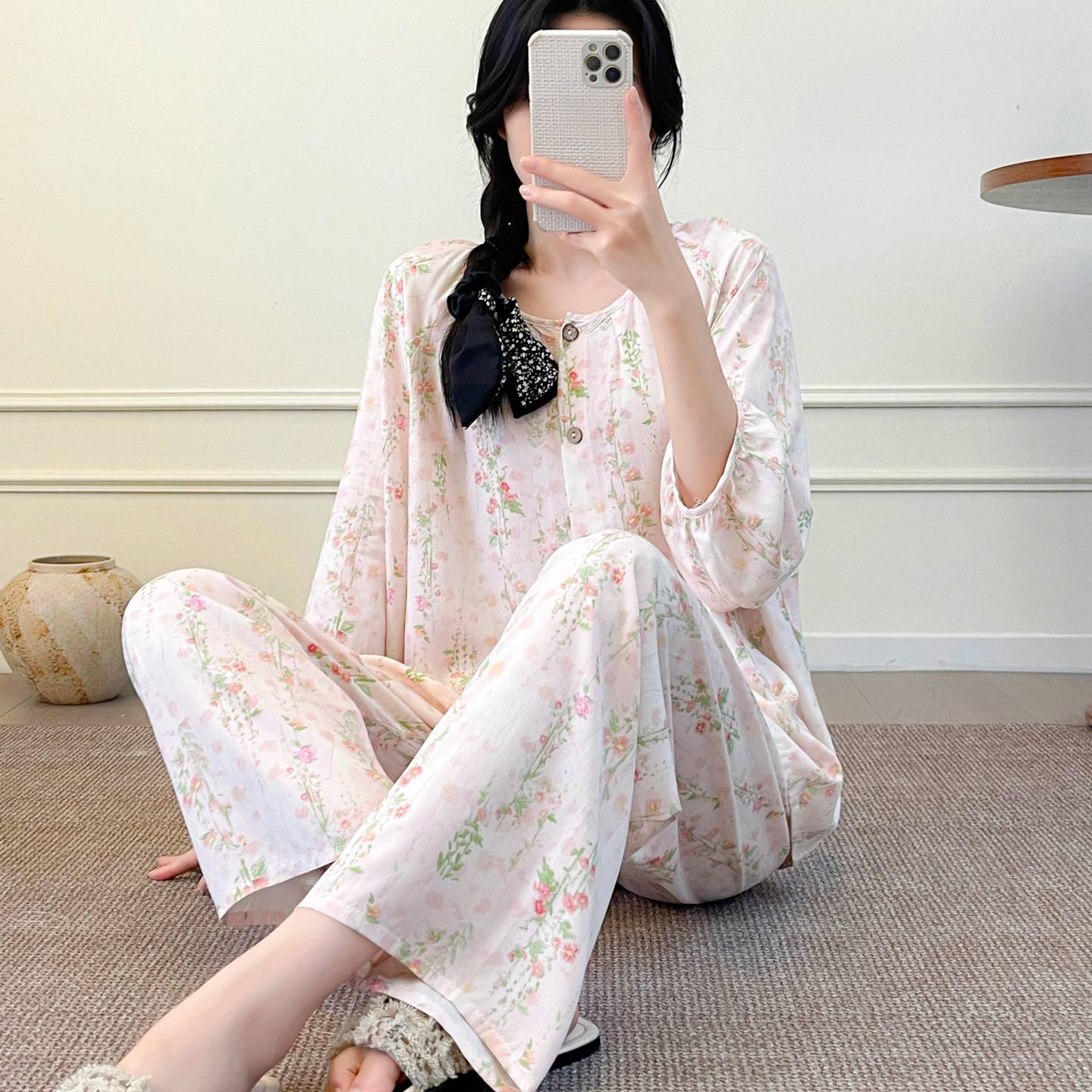 棉绸睡衣新家居服开衫女套装夏季