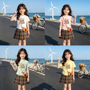 卡通印花儿童2026休闲薄款短袖潮流体恤中大童修身新款T恤套装裙