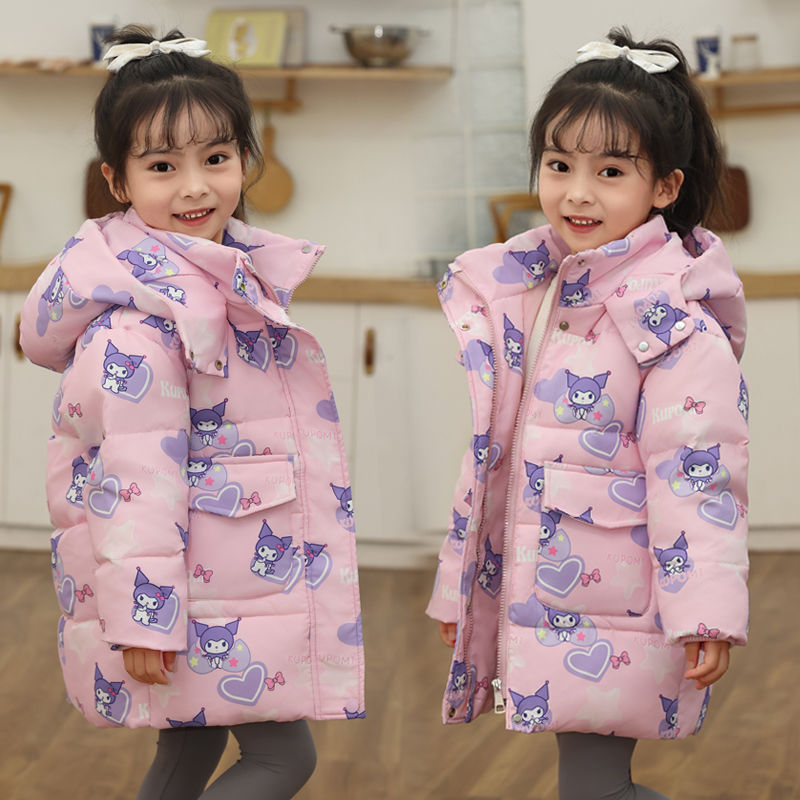 2025新款儿童羽绒服女童中长款加厚韩版印花库洛米宝宝冬装