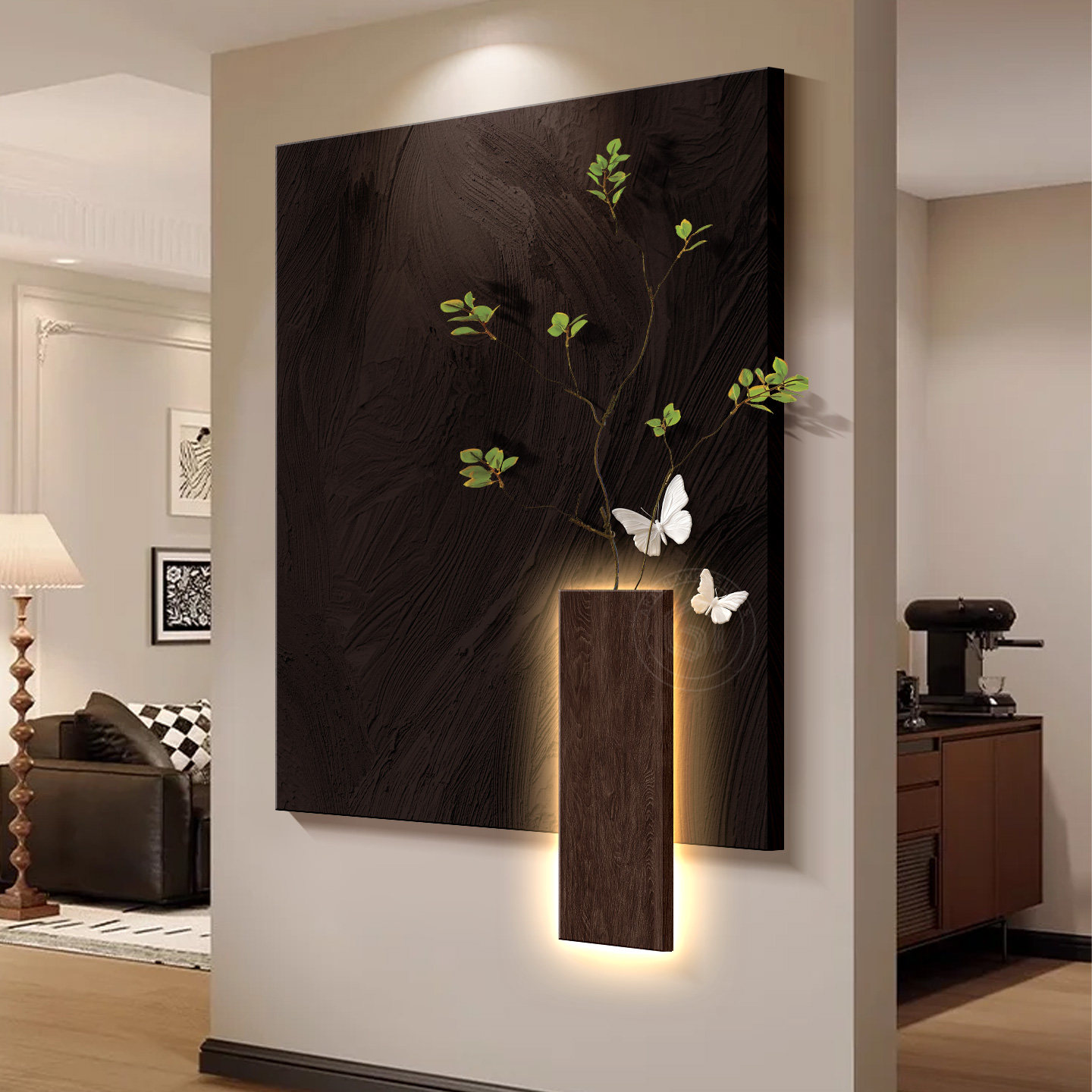 意式极简入户玄关装饰画轻奢高级感中古风客厅沙发后抽象艺术挂画