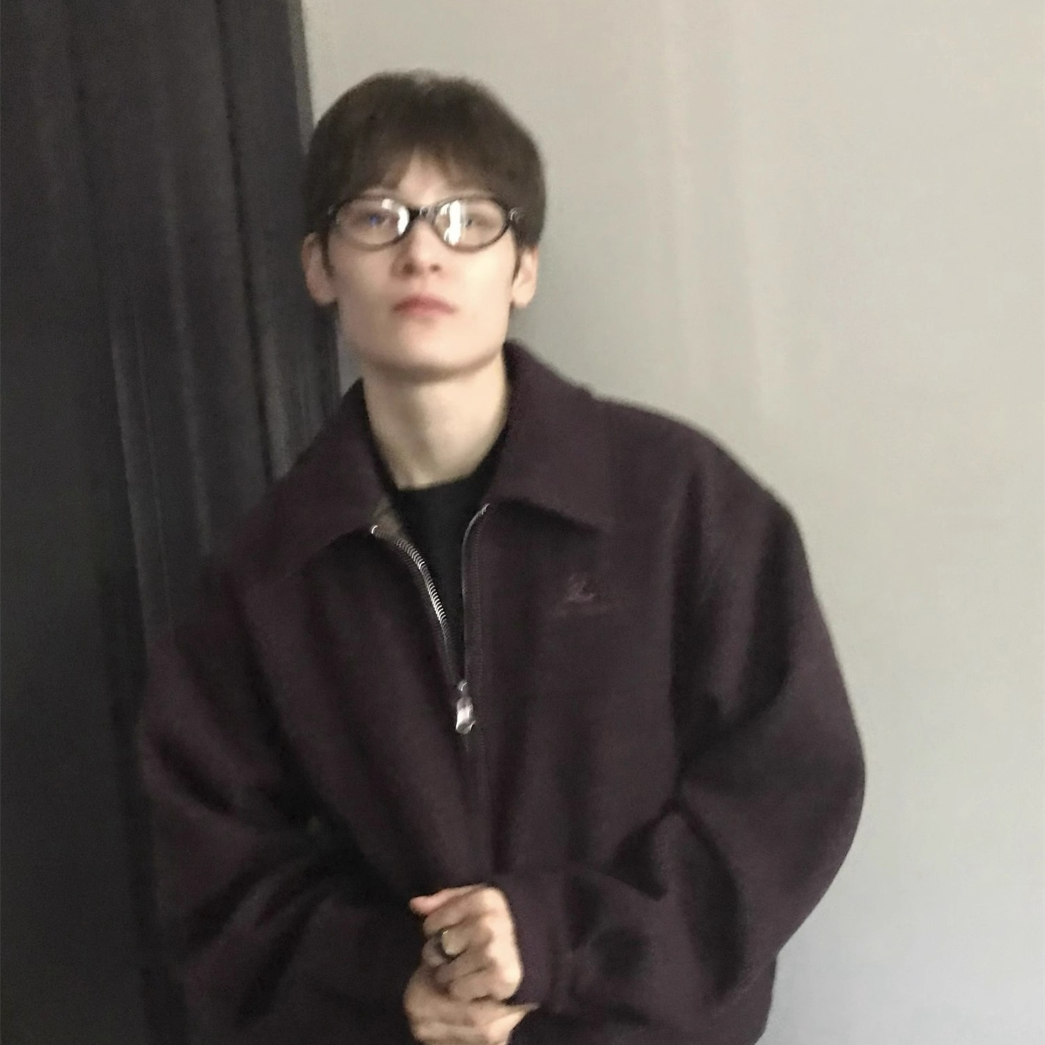 Y2NG双面呢翻领夹克两面穿格纹廓形制式夹棉外套棉服