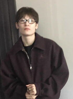 Y2NG双面呢翻领夹克两面穿格纹廓形制式夹棉外套棉服