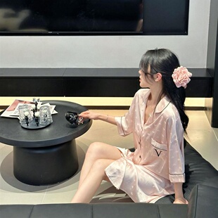 高级感家居服 风冰丝睡裙夏宽松大码 喵酱酱 维多秘亚简约睡衣衬衫