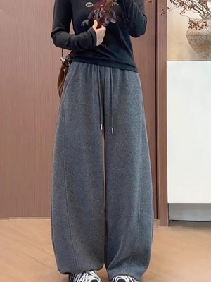 加绒加厚遮胯休闲弯刀阔腿裤女2025秋冬新款高腰显瘦直筒束脚卫裤