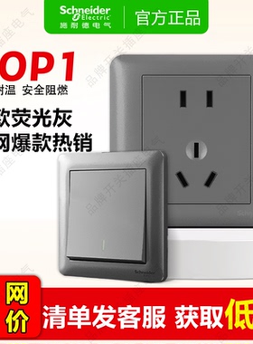 施耐德开关插座墙壁面板畅意荧光ins灰色86五孔带USB电源一开16a