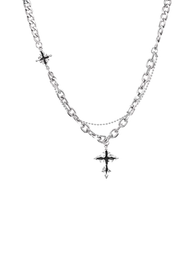 新款黑色十字架项链男潮帅气