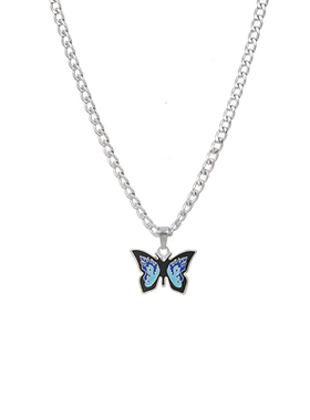 蓝色蝴蝶吊坠项链男款锁骨链女士