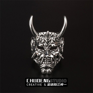 暗黑复古金角般若钛钢戒指男女鬼怪面具潮流霸气炫酷个性 小众指环