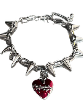 禁锢荆棘爱心铆钉朋克项链亚文化